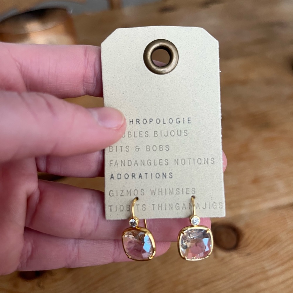 Anthropologie Gold Earrings with Crystal Drops